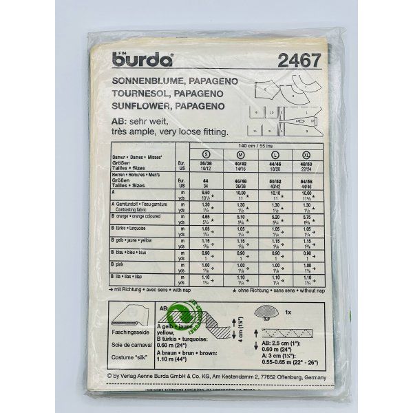 Patrón Disfraz Papageno y Girasol Burda 2467 [product.brand] 2 - Tejidos Yasmina 