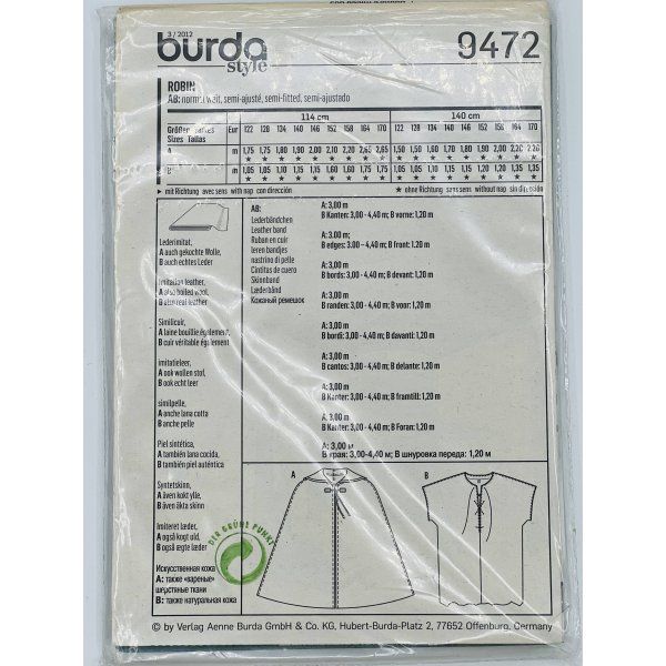 Patrón Disfraz Robin Hood Burda 9472 [product.brand] 2 - Tejidos Yasmina 