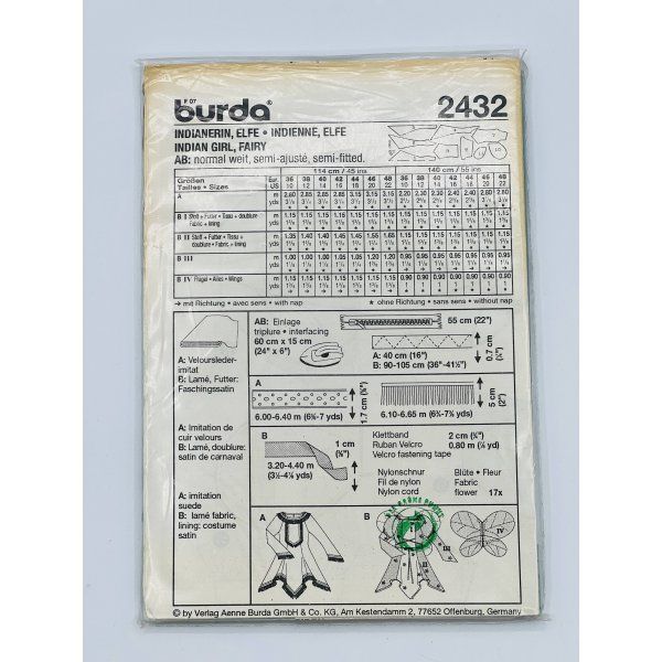 Patrón Disfraz Nativa Americana, Hada Burda 2432 [product.brand] 2 - Tejidos Yasmina 