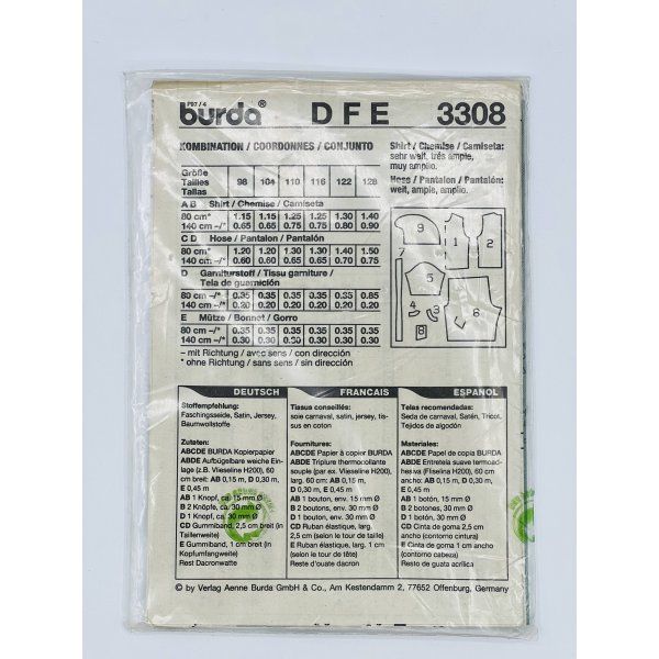 Patrón Disfraz Pescador Burda 3308 [product.brand] 2 - Tejidos Yasmina 