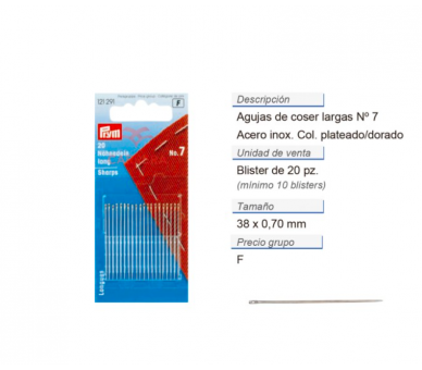 Aguja De Coser Larga no 7, 0,70 x 38 mm - PRYM Prym 1 - Tejidos Yasmina 