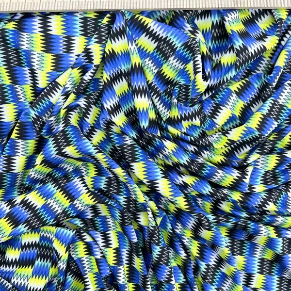 Lycra Estampada Geométrica Azul y Amarillo – Tejido Elástico Moderno [product.brand] 1 - Tejidos Yasmina 