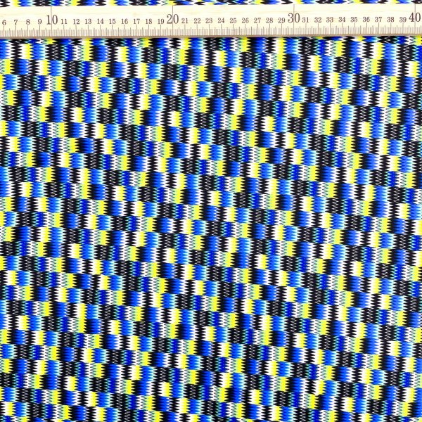 Lycra Estampada Geométrica Azul y Amarillo – Tejido Elástico Moderno [product.brand] 3 - Tejidos Yasmina 