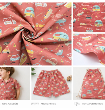 Tela Algodón Infantil Vehículos Coral [product.brand] 3 - Tejidos Yasmina 