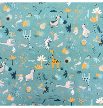 Tela Algodón Infantil Safari Animales Verde [product.brand] 2 - Tejidos Yasmina 