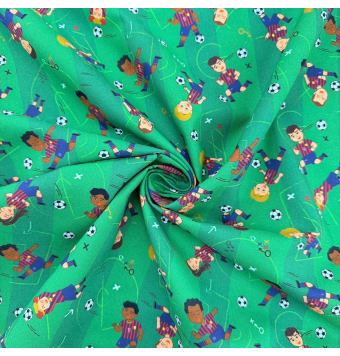 Tela Algodón Infantil Fútbol Barça 150 cm – Estampado Jugadores Niño [product.brand] 1 - Tejidos Yasmina 