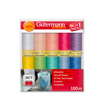 Set de 10 bobinas de hilo Gütermann Creativ 100 m – Colores pastel y básicos Gütermann 1 - Tejidos Yasmina 
